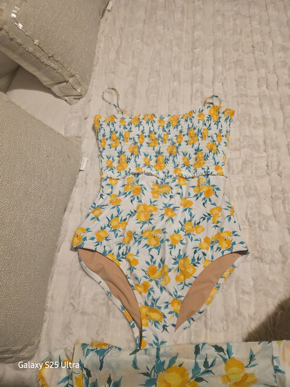 J. Crew White Floral One-Piece Swimsuit with Yellow Flowers W/matching wrap